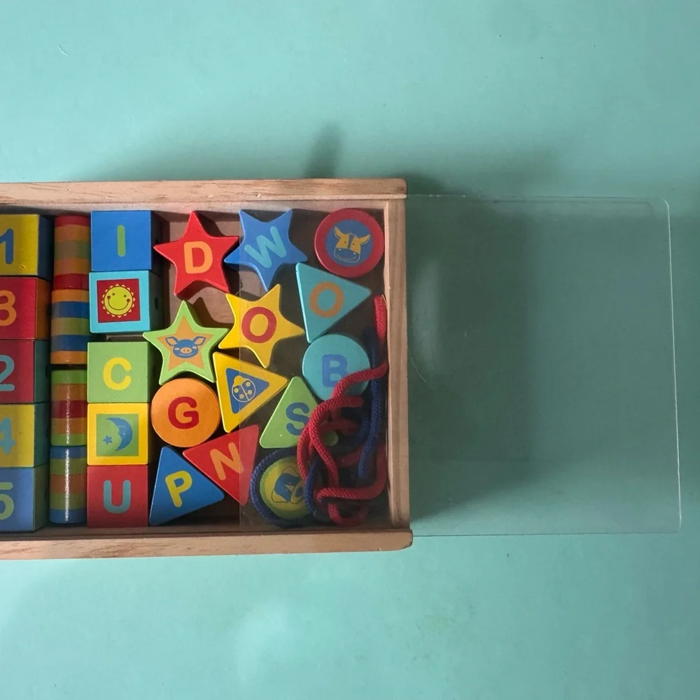 Circo Wooden Lacing Beads Alphabet Number Blocks Montessori Toy Set w/ Tray‎